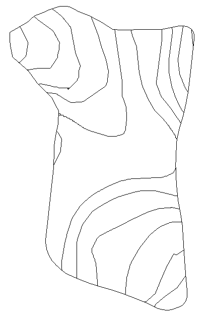 Example of contours generated from terrain grid