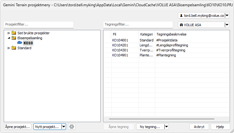 Opprette nytt prosjekt i Gemini Terrain for lagring i Gemini Connected