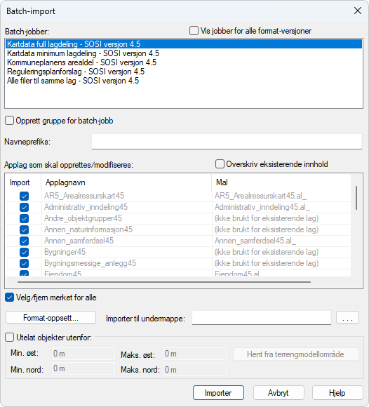 Batch import selection