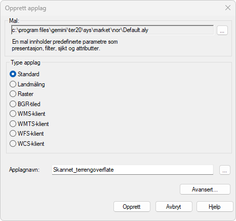 Opprette applag for punktsky