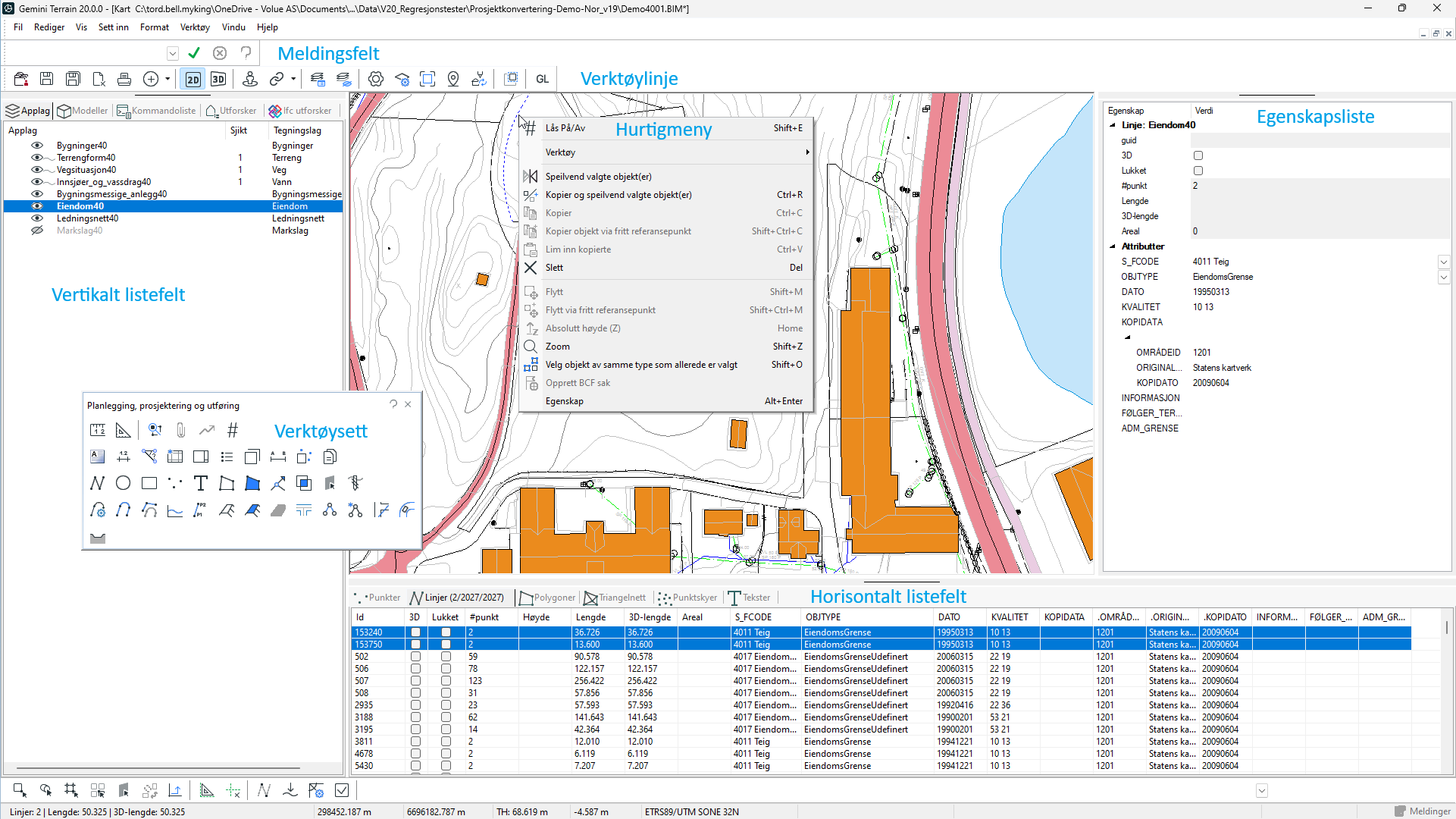 User interface in Gemini Terrain