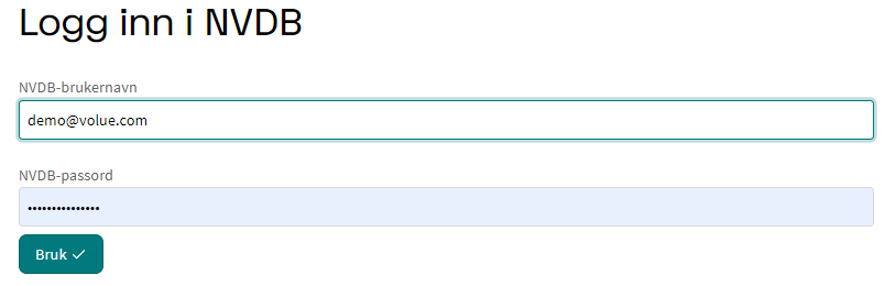 Login dialog with NVDB username and password