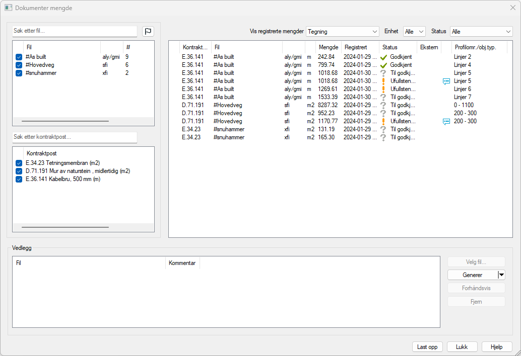 Validation status for quantities