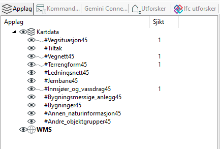 Applikasjonslag-liste med WMS