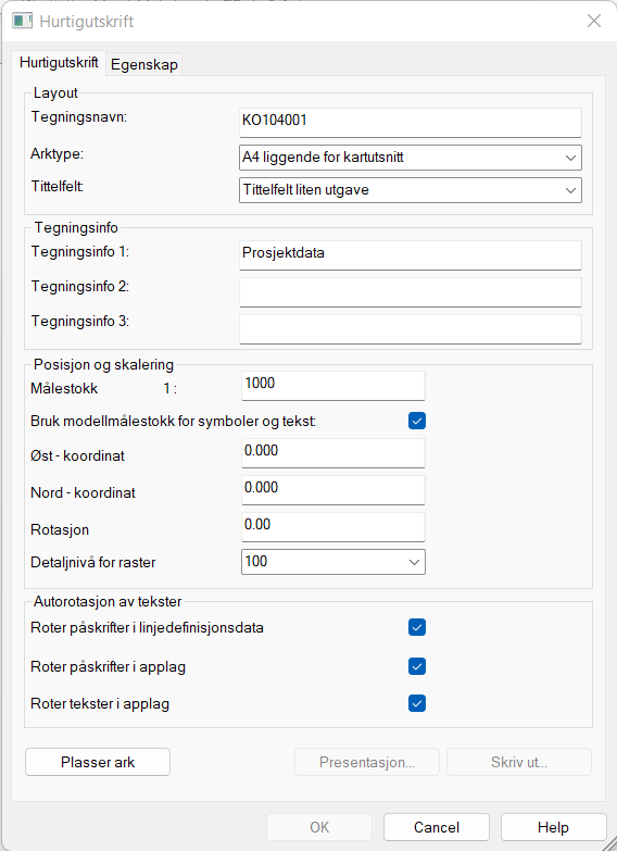 Hurtigutskrift-dialog
