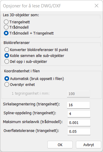 Oppsett for batchimport