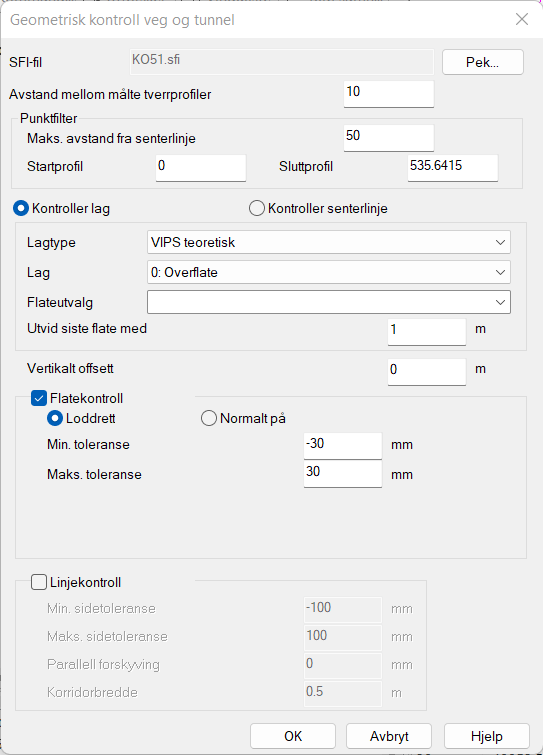 Dialog for geometrisk kontroll
