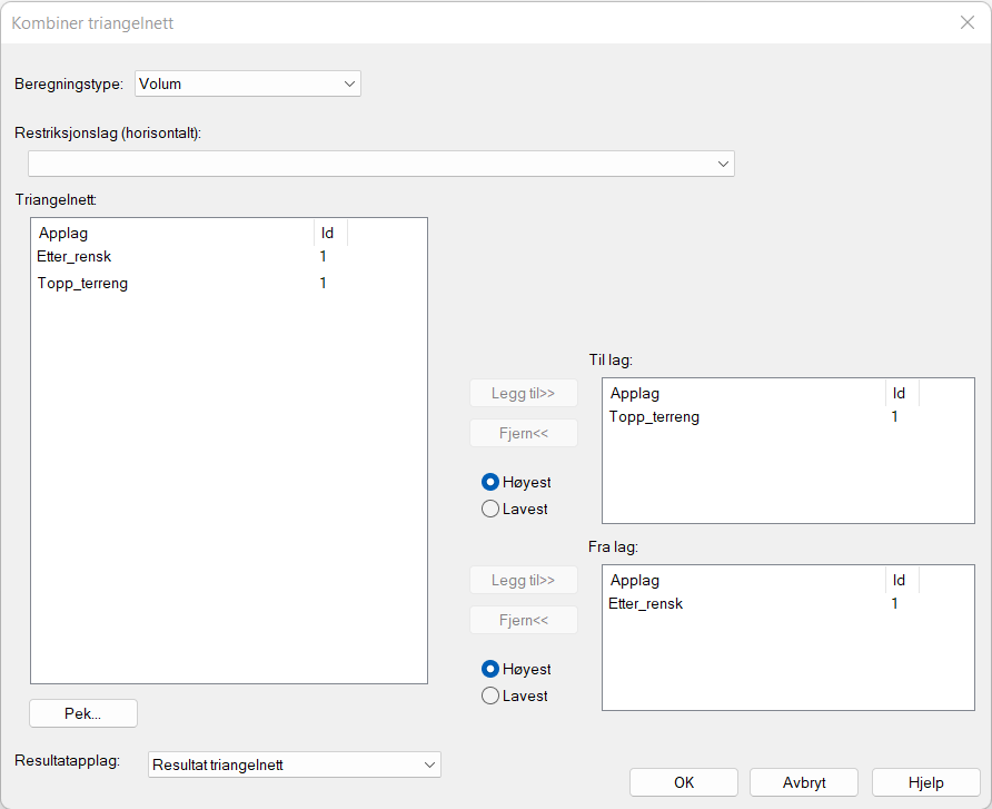 Dialog for kombinering av triangelnett