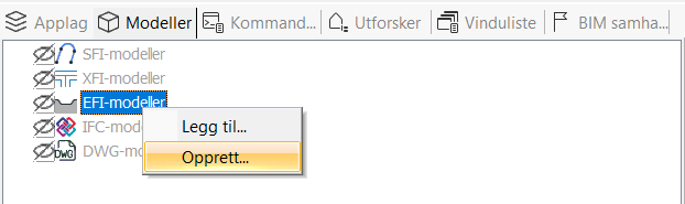 Dialog for opprettelse av EFI-modell