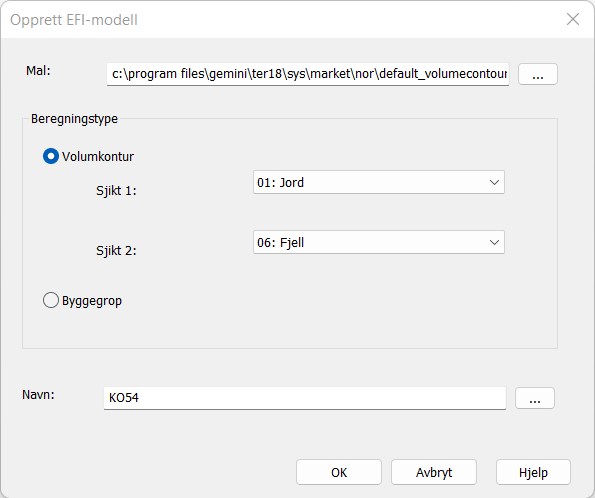 Dialog for volumberegning