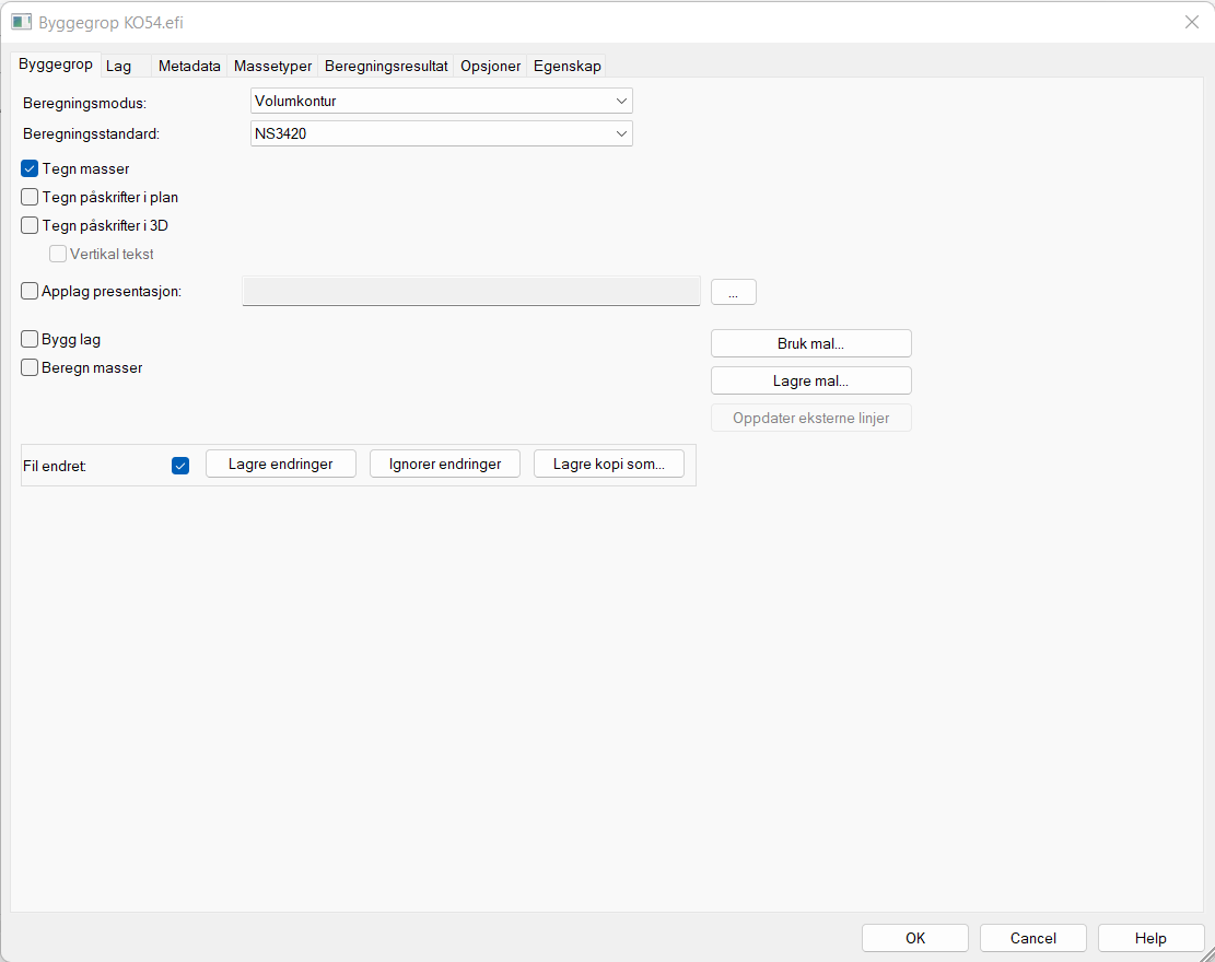 Dialog for visning av masser i byggegrop