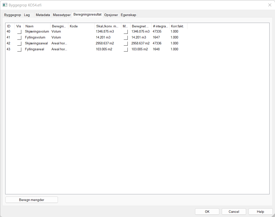 Beregnet volum i EFI-modell