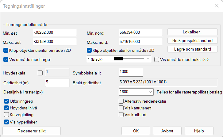 Dialog for tegningsinnstillinger