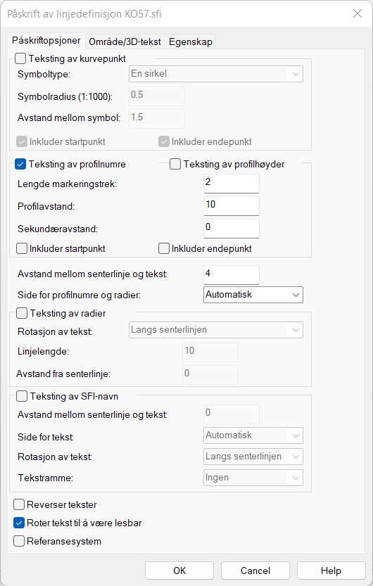 Dialog for påskrift av linjedefinisjon