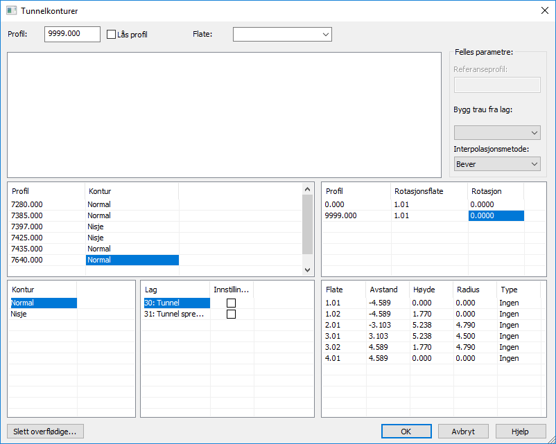 Dialog for definisjon av tunnelkontur