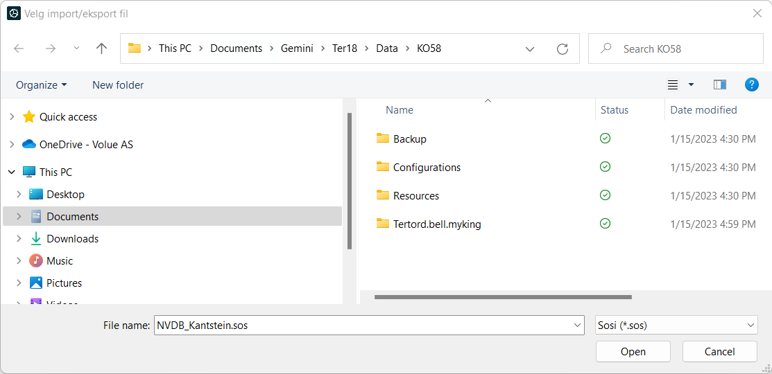 Dialog for lagring av eksportfil