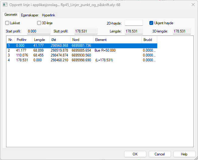 Kontroll av centerlinje