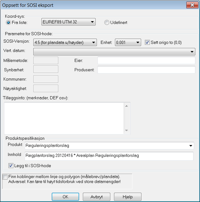 SOSI-exportinställningar