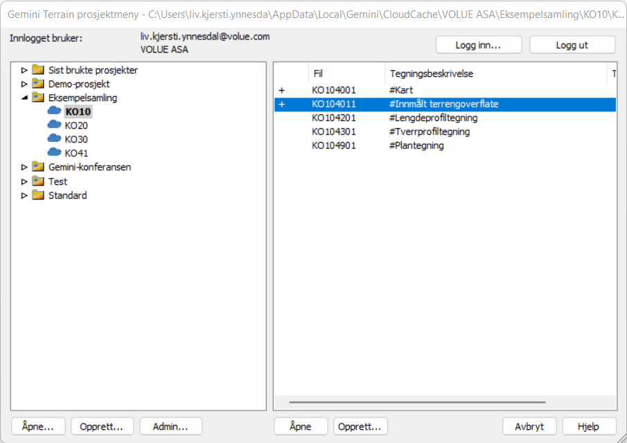 Prosjektstruktur med lokale prosjekter og skyprosjekter