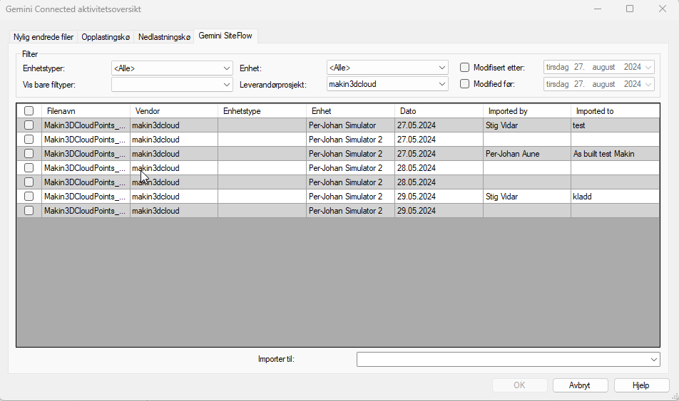 Dialog for Gemini Connected aktivitetsoversikt