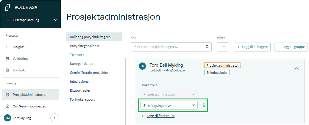 Legge til rollen Stikningsingeniør
