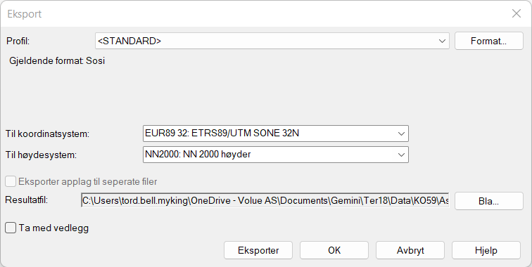 Dialog for eksport
