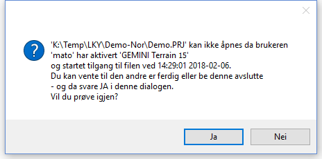 Melding om skrivetilgang til prosjektfil