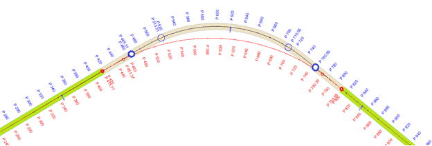 Eksempel på redigert horisontalkurvatur der geometrien bevares i sammenfallende områder